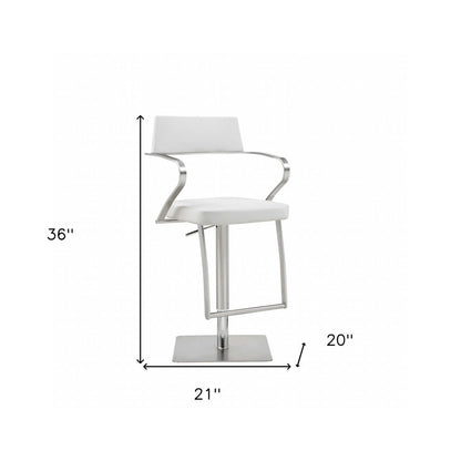 White And Silver Faux Leather And Steel Bar Chair HomeRoots