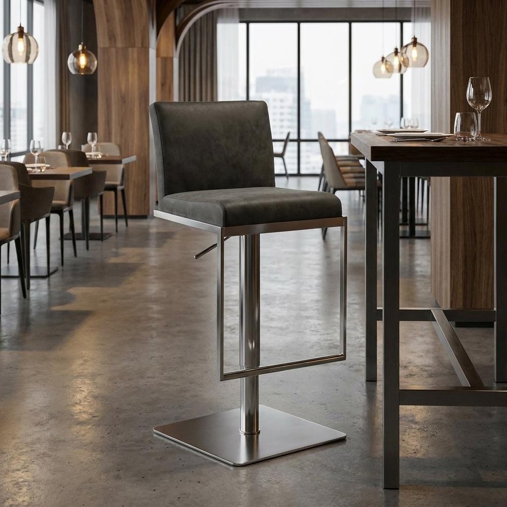 Gray And Silver Faux Leather And Steel Bar Chair — view 11