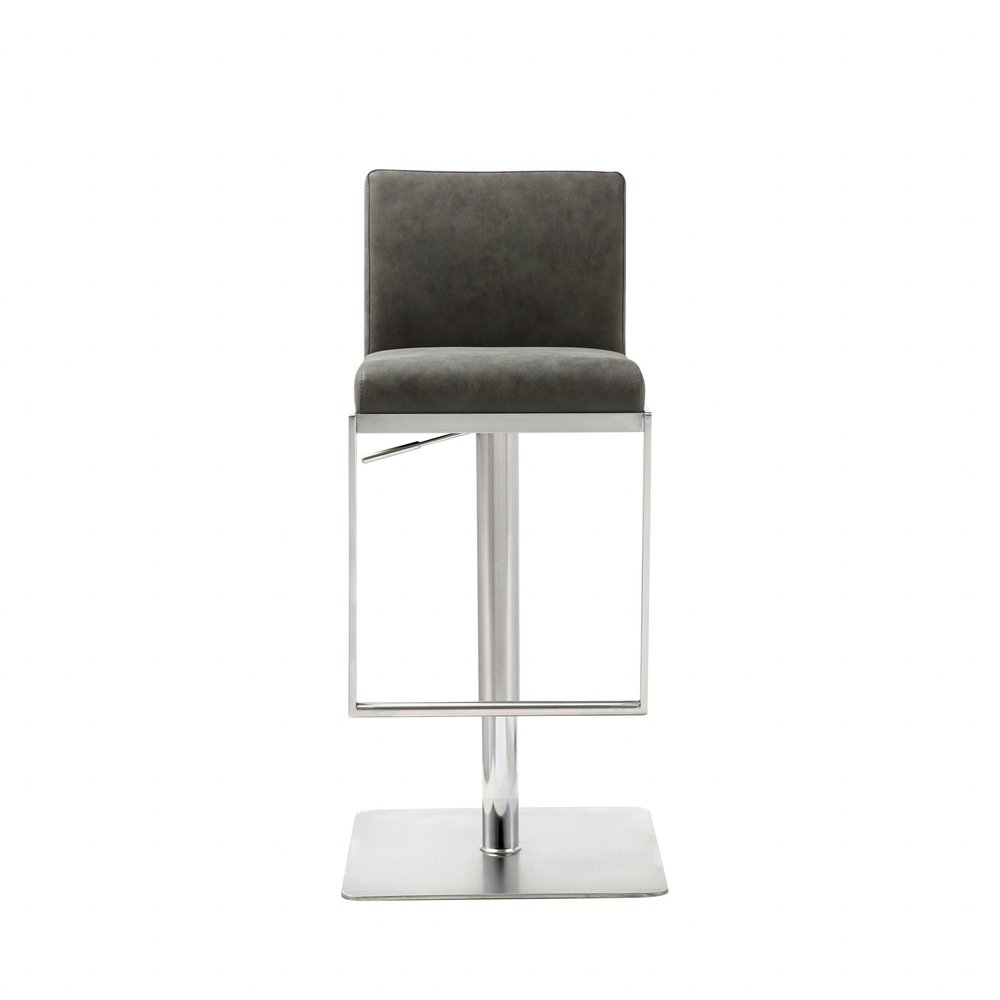 Dark Gray and Silver Faux Leather And Steel Adjustable Bar Chair HomeRoots