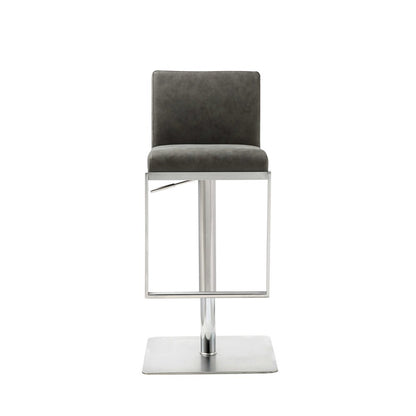 Dark Gray and Silver Faux Leather And Steel Adjustable Bar Chair HomeRoots