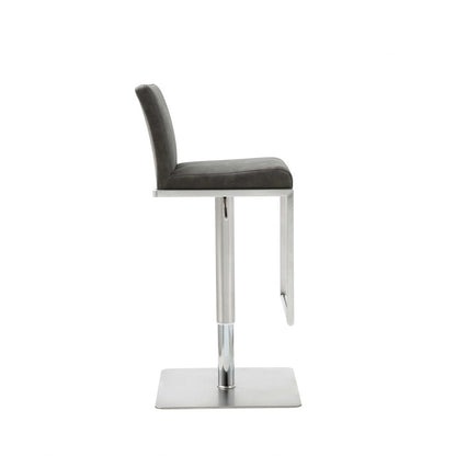 Dark Gray and Silver Faux Leather And Steel Adjustable Bar Chair HomeRoots