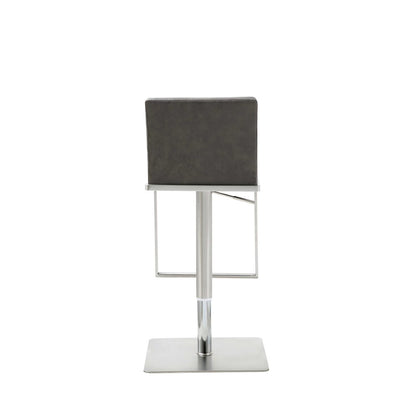 Dark Gray and Silver Faux Leather And Steel Adjustable Bar Chair HomeRoots