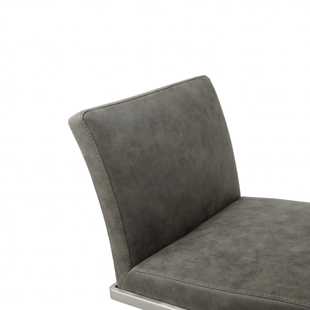 Dark Gray and Silver Faux Leather And Steel Adjustable Bar Chair HomeRoots