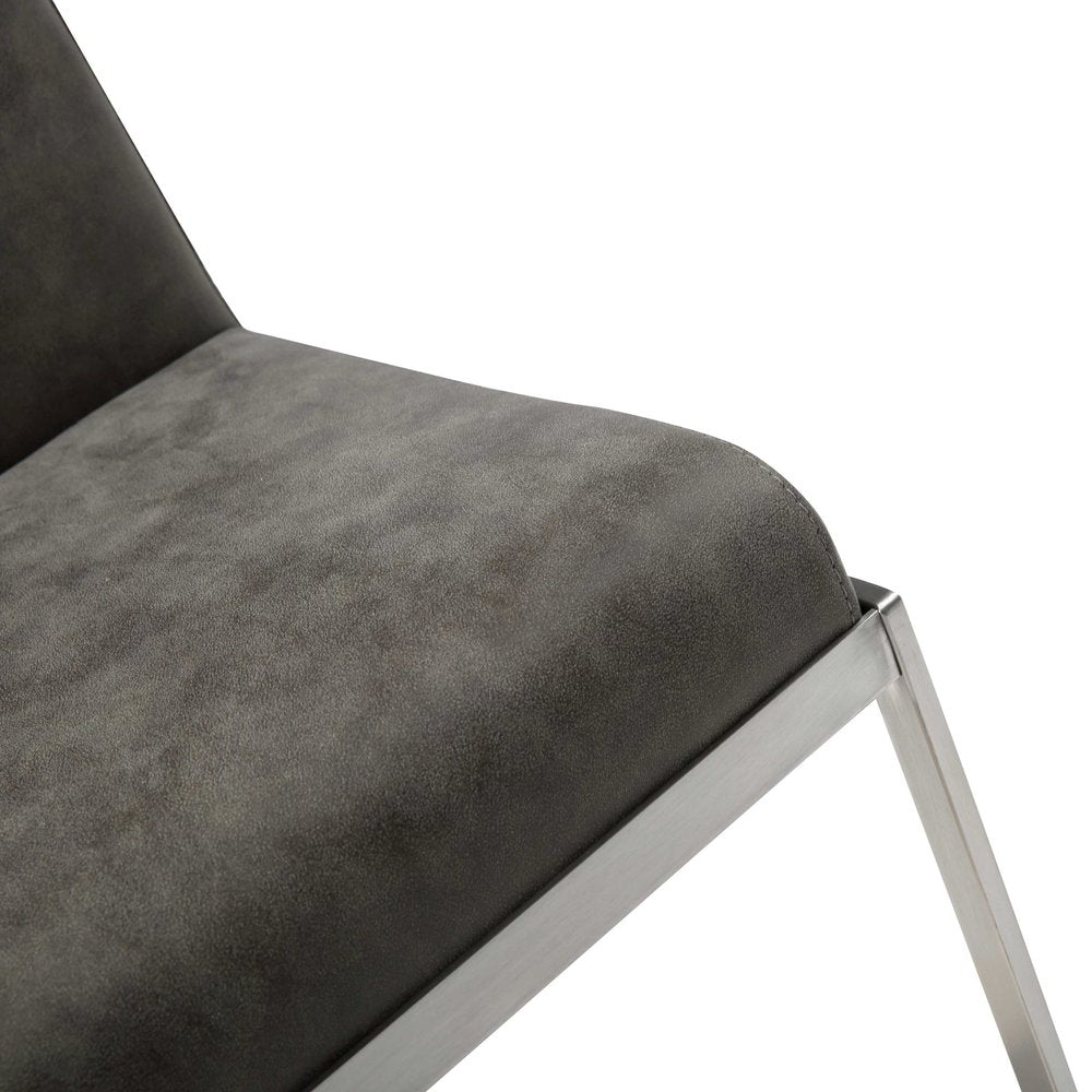 Dark Gray and Silver Faux Leather And Steel Adjustable Bar Chair HomeRoots