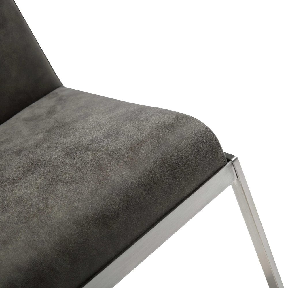 Gray And Silver Faux Leather And Steel Bar Chair HomeRoots