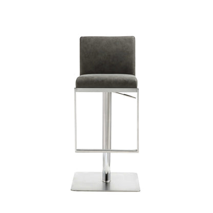Dark Gray and Silver Faux Leather And Steel Adjustable Bar Chair HomeRoots