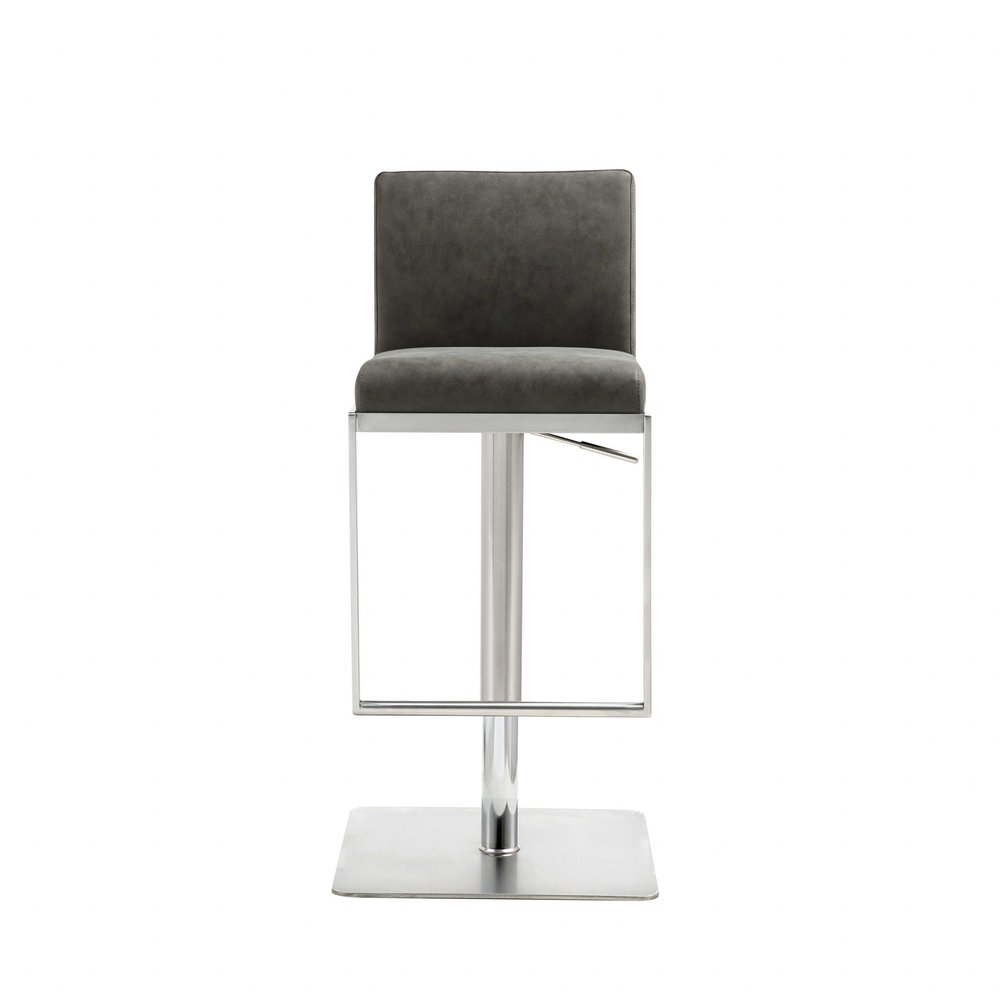 Dark Gray and Silver Faux Leather And Steel Adjustable Bar Chair HomeRoots