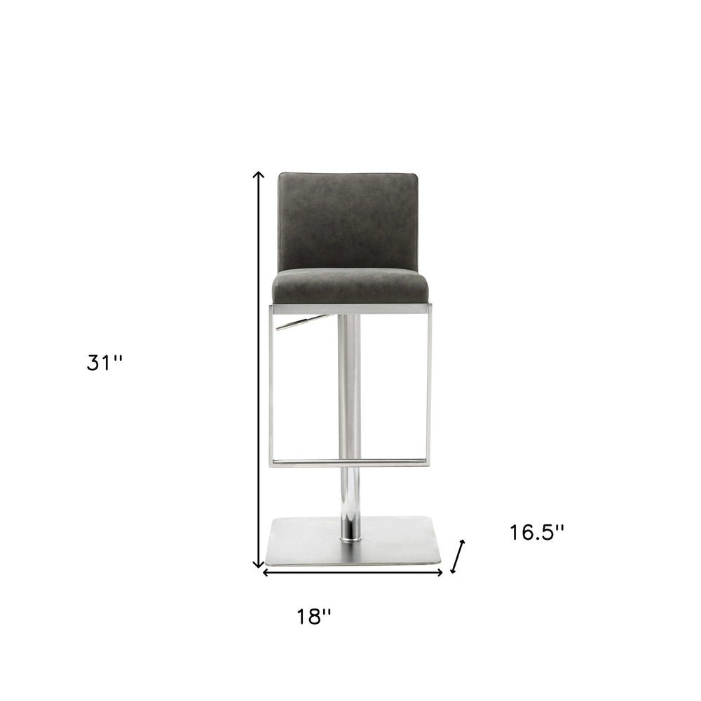 Dark Gray and Silver Faux Leather And Steel Adjustable Bar Chair HomeRoots