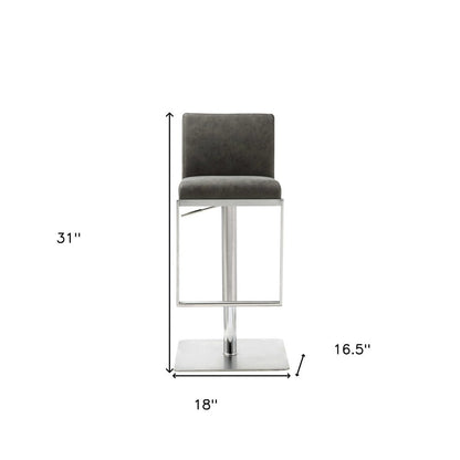 Dark Gray and Silver Faux Leather And Steel Adjustable Bar Chair HomeRoots