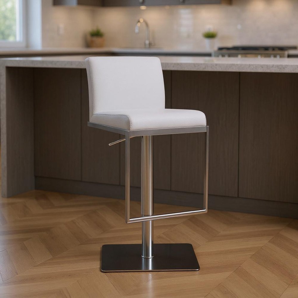 White And Silver Faux Leather And Steel Bar Chair HomeRoots