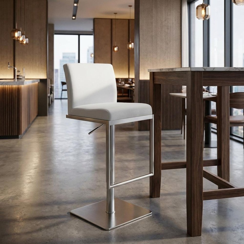 White And Silver Faux Leather And Steel Bar Chair HomeRoots