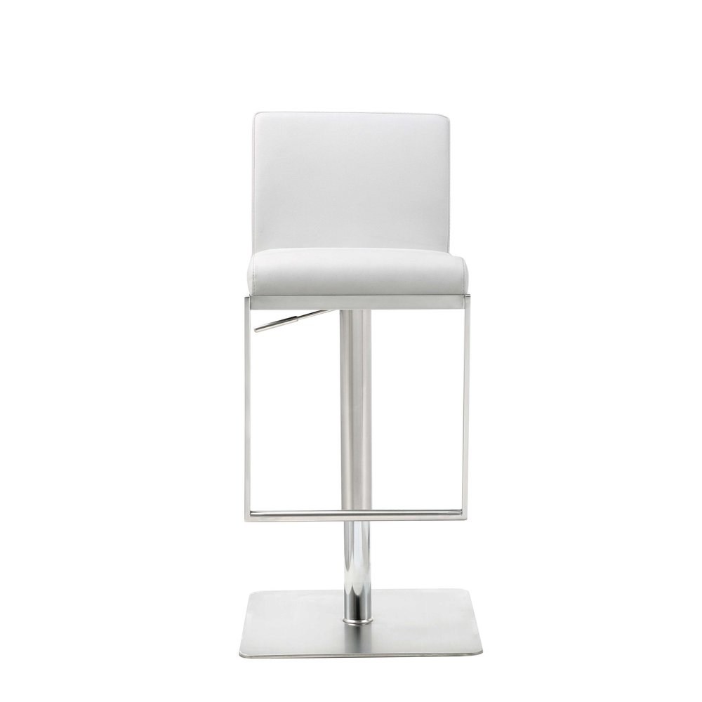 White And Silver Faux Leather And Steel Bar Chair HomeRoots