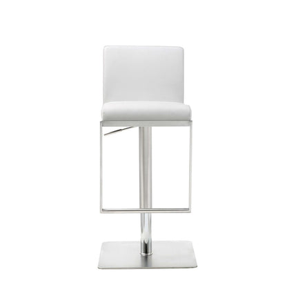 White And Silver Faux Leather And Steel Bar Chair HomeRoots