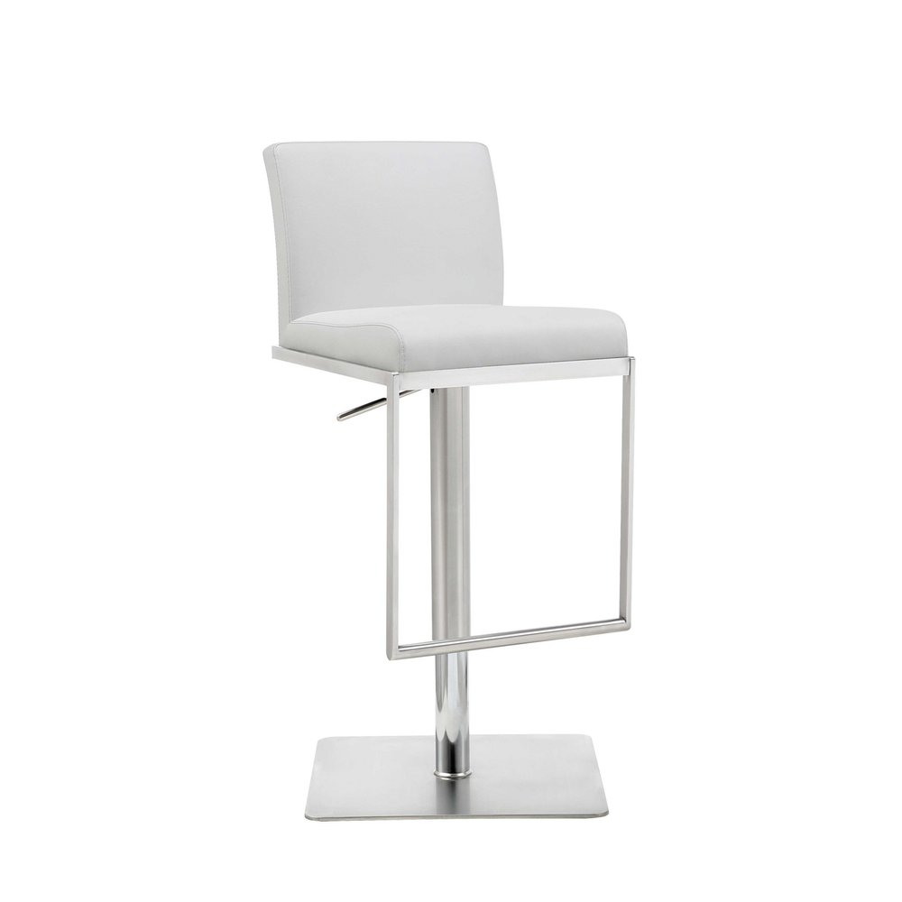 White And Silver Faux Leather And Steel Bar Chair HomeRoots