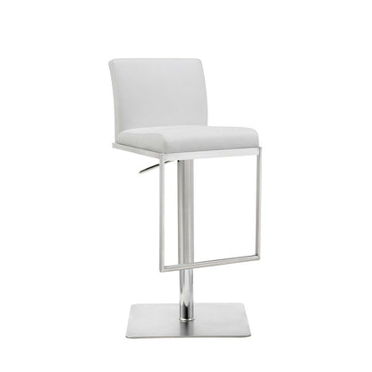 White And Silver Faux Leather And Steel Bar Chair HomeRoots