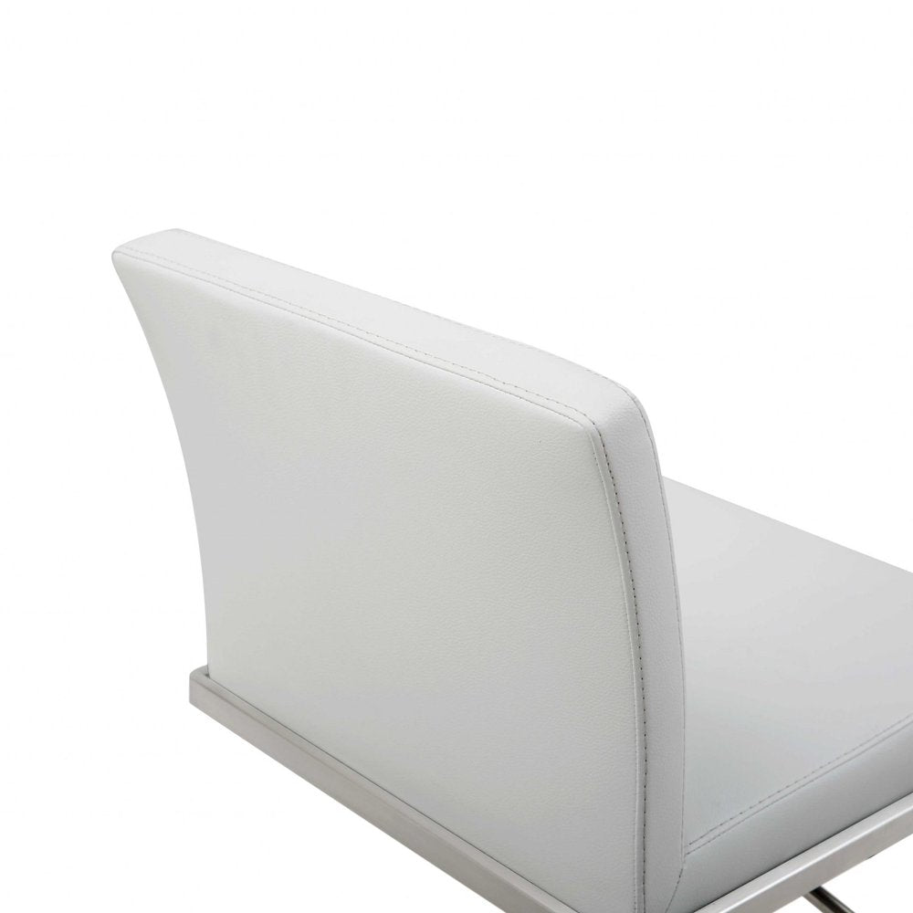 White And Silver Faux Leather And Steel Bar Chair HomeRoots