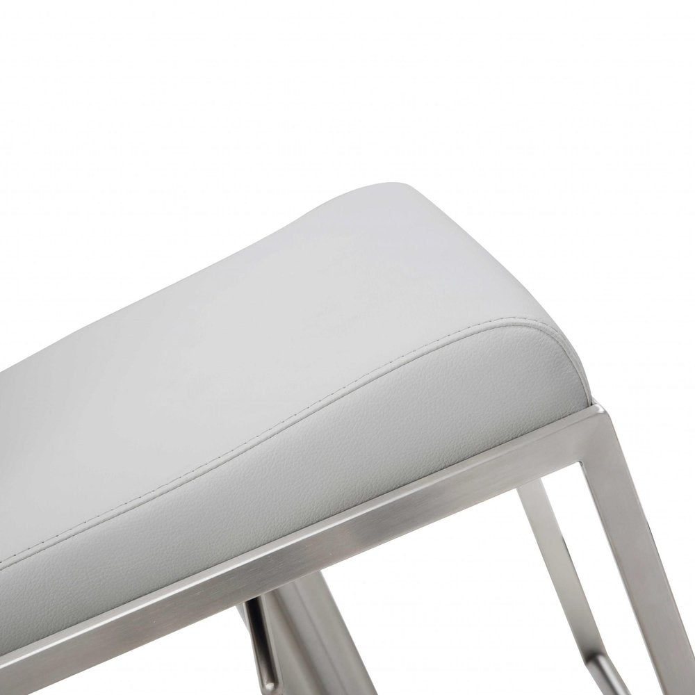 White And Silver Faux Leather And Steel Bar Chair HomeRoots