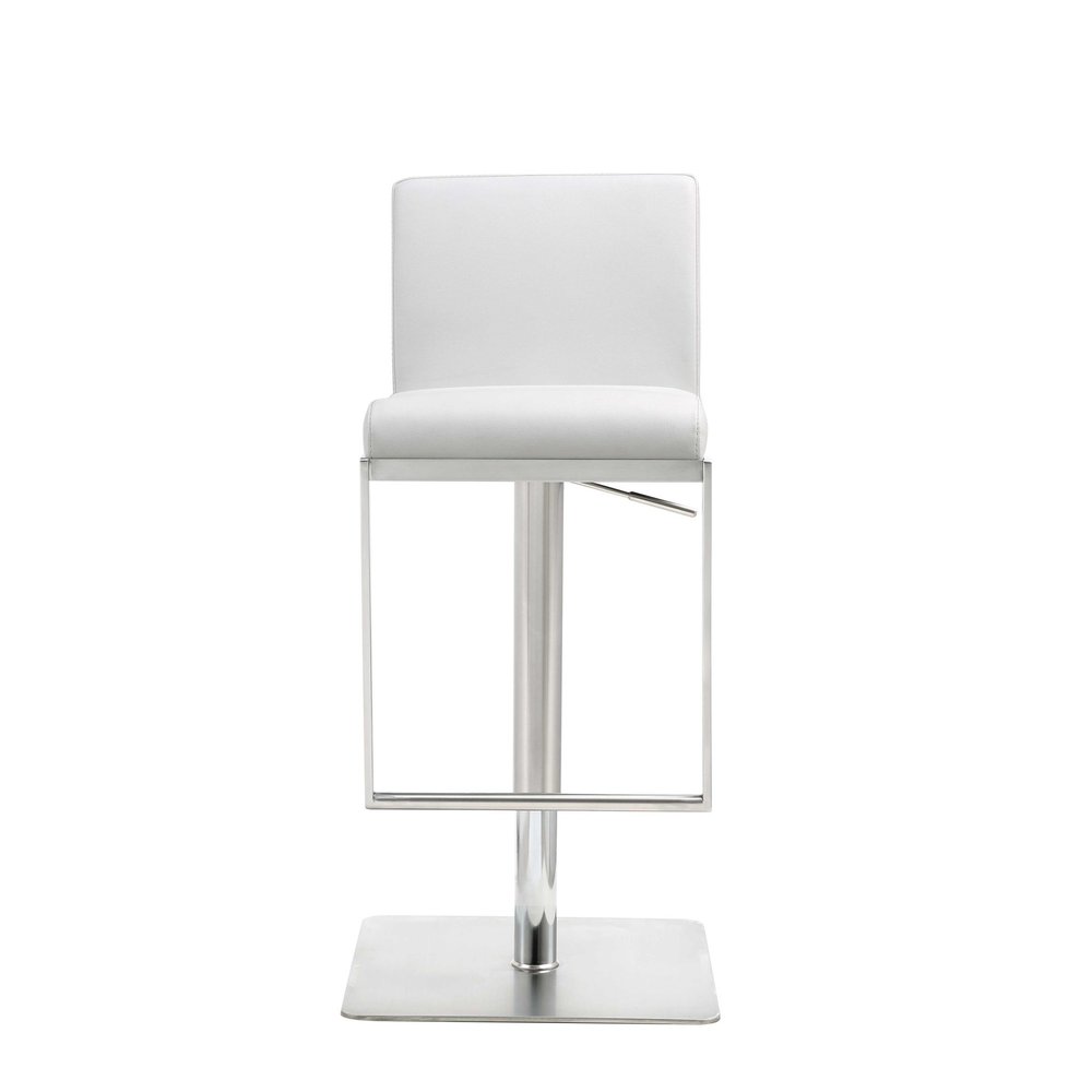 White And Silver Faux Leather And Steel Bar Chair HomeRoots