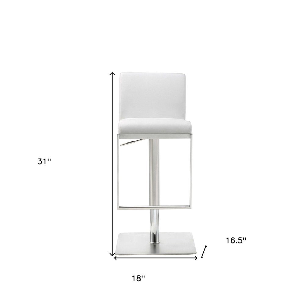 White And Silver Faux Leather And Steel Bar Chair HomeRoots