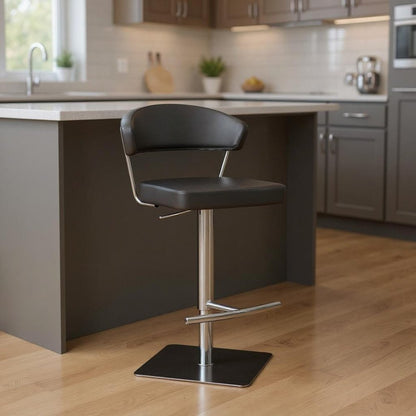 Black And Silver Faux Leather And Steel Bar Chair HomeRoots
