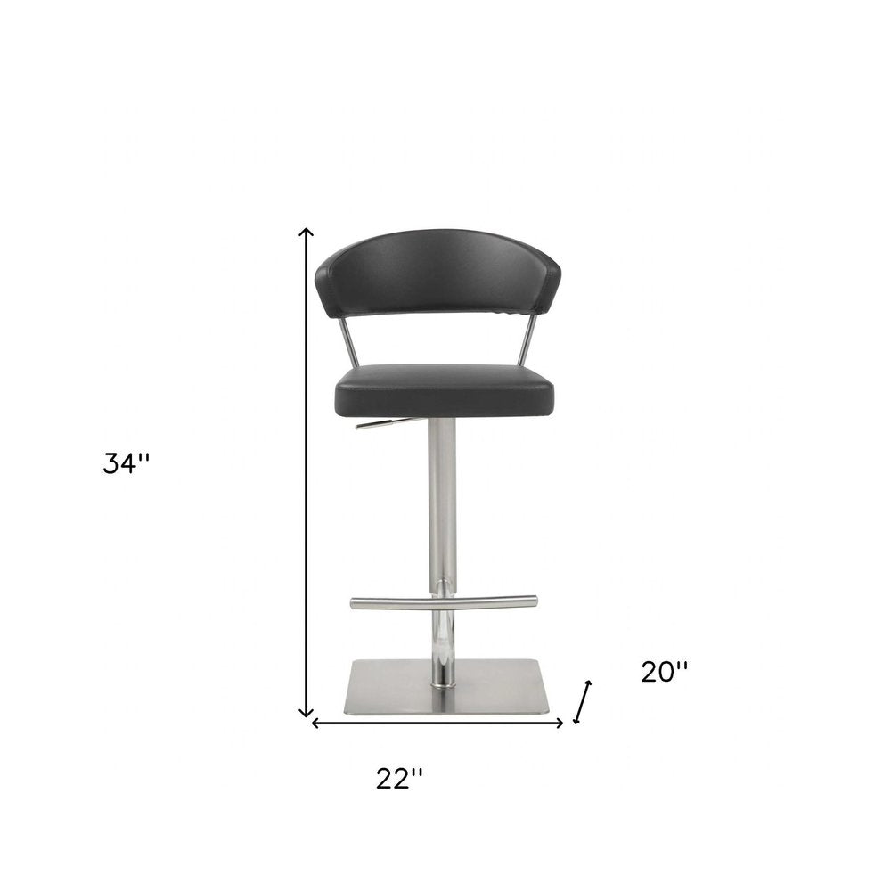 Black And Silver Faux Leather And Steel Bar Chair HomeRoots