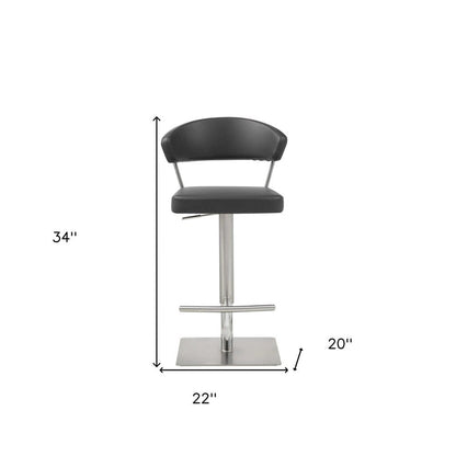 Black And Silver Faux Leather And Steel Bar Chair HomeRoots