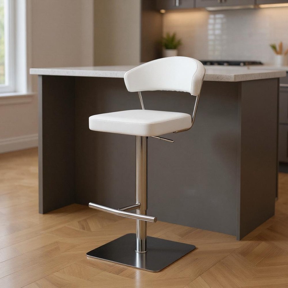 White And Silver Faux Leather And Steel Bar Chair HomeRoots