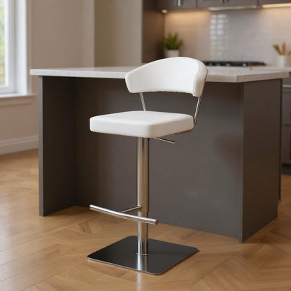 White And Silver Faux Leather And Steel Bar Chair HomeRoots