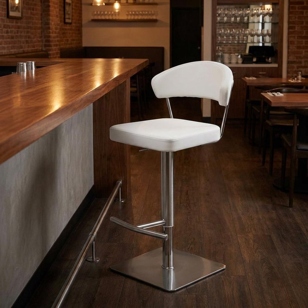 White And Silver Faux Leather And Steel Bar Chair HomeRoots