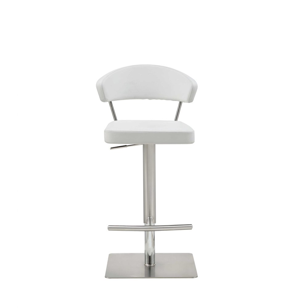 White And Silver Faux Leather And Steel Bar Chair HomeRoots