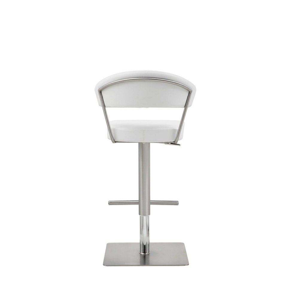 White And Silver Faux Leather And Steel Bar Chair HomeRoots