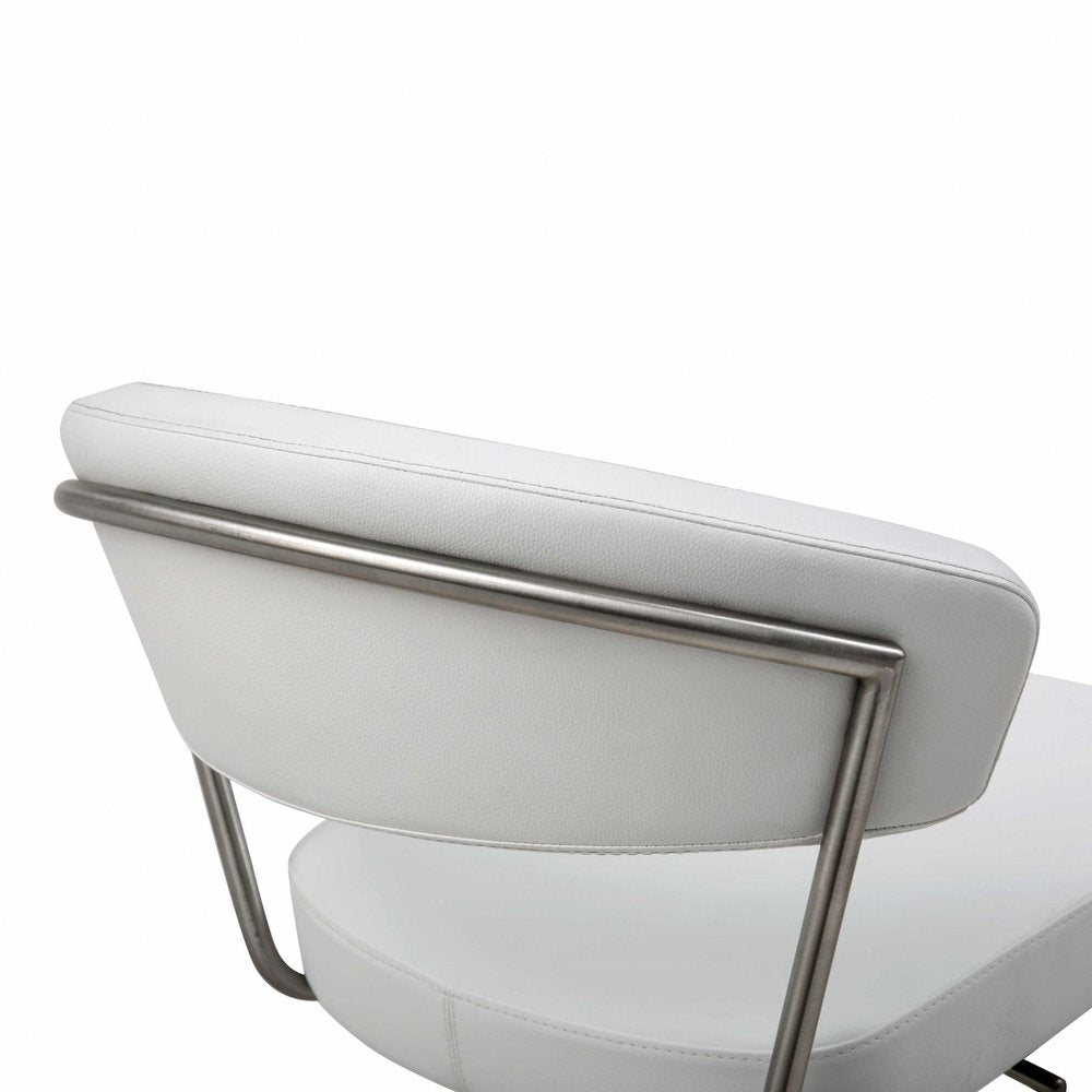 White And Silver Faux Leather And Steel Bar Chair HomeRoots