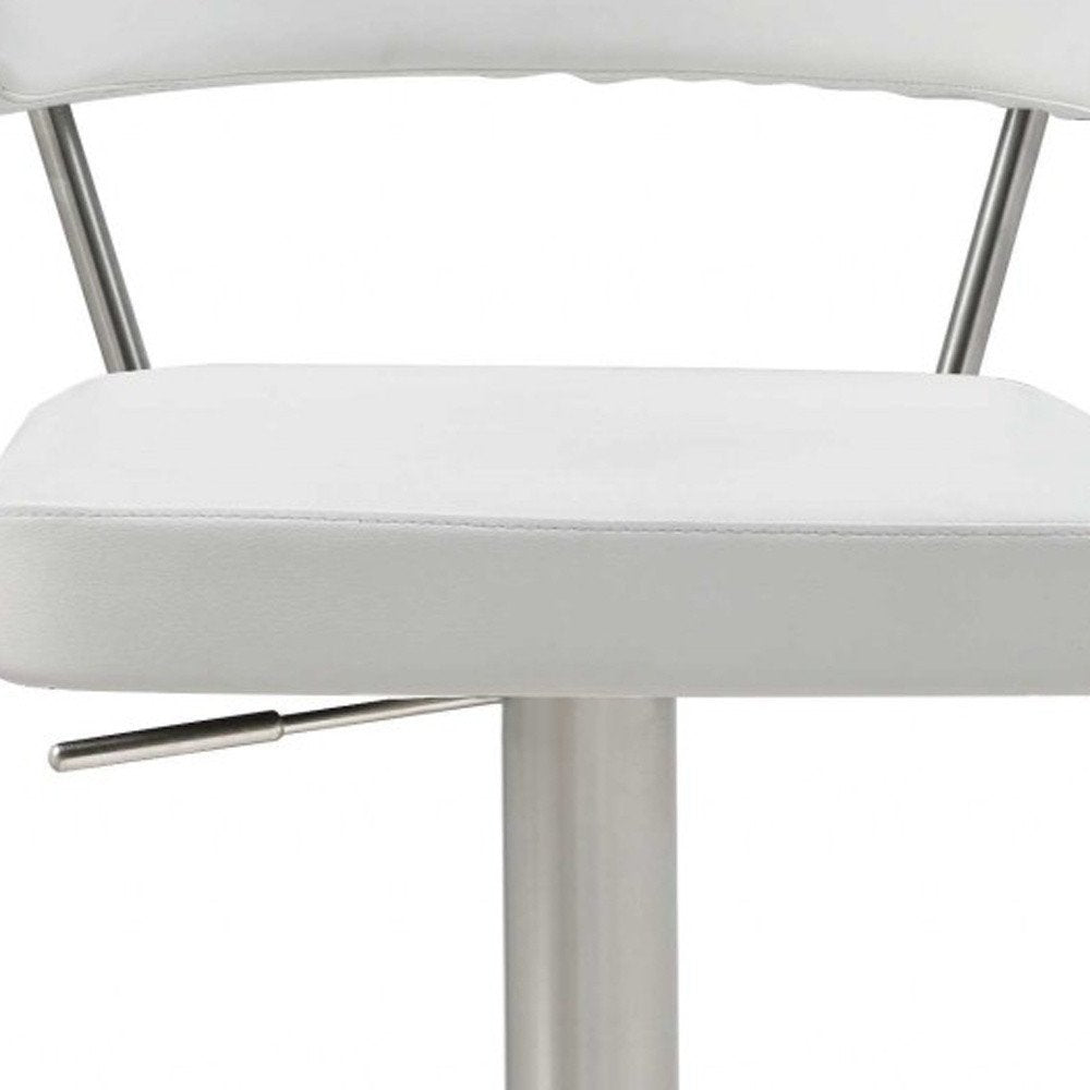 White And Silver Faux Leather And Steel Bar Chair HomeRoots