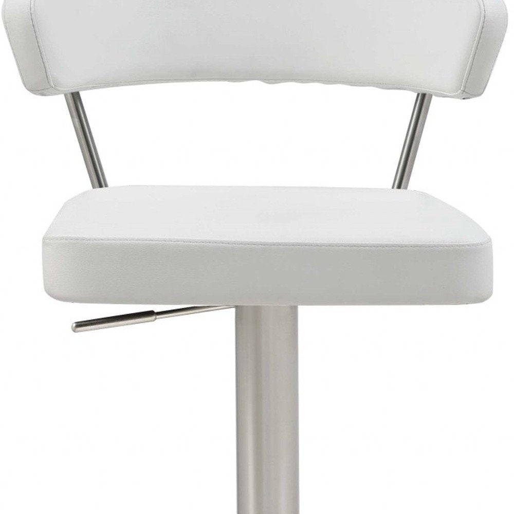 White And Silver Faux Leather And Steel Bar Chair HomeRoots
