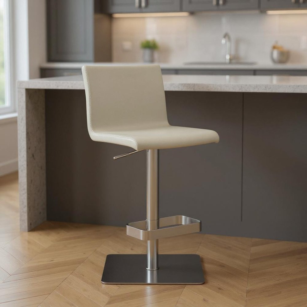 Light Gray And Silver Faux Leather And Steel Counter Height Bar Chair HomeRoots