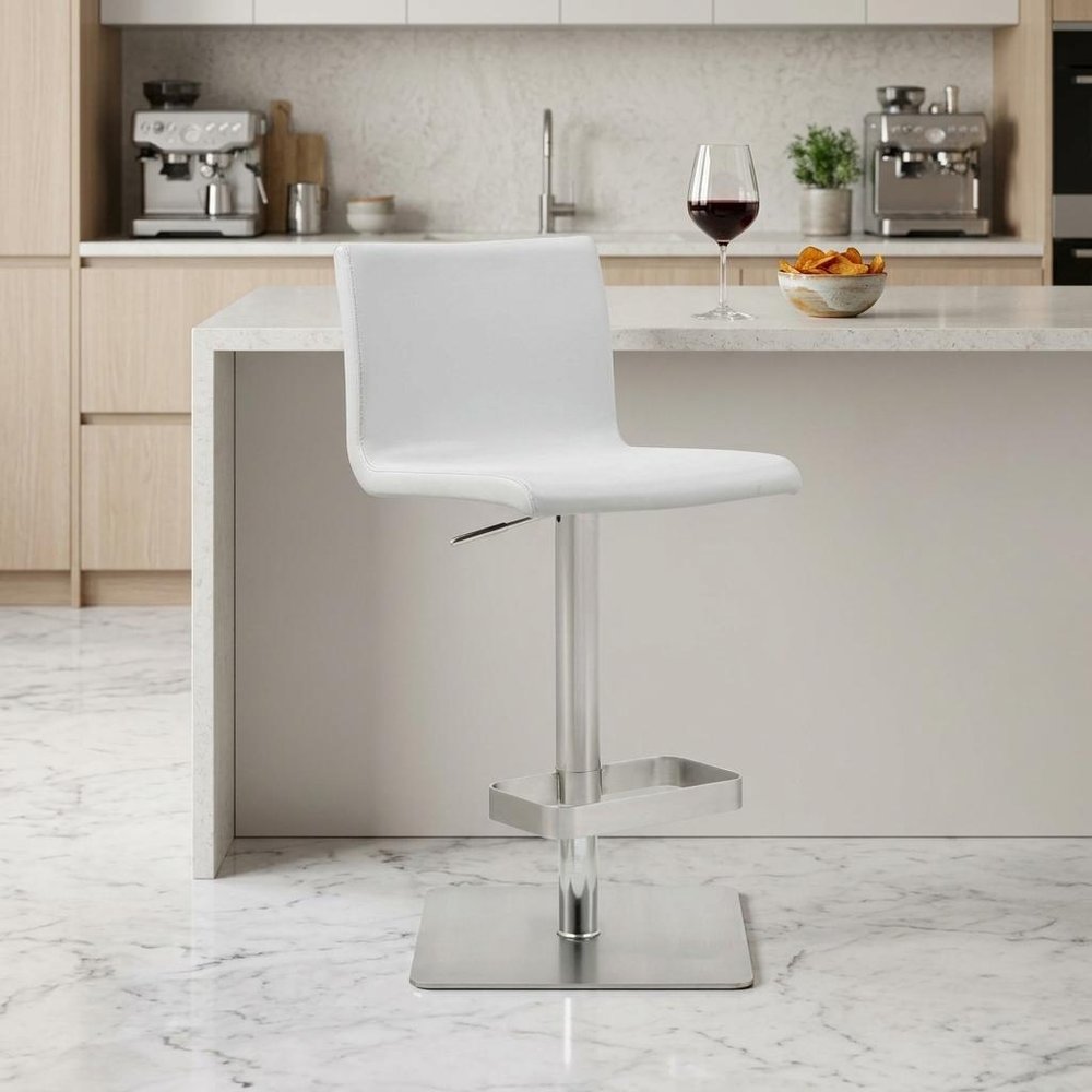 White And Silver Faux Leather And Steel Counter Height Bar Chair HomeRoots