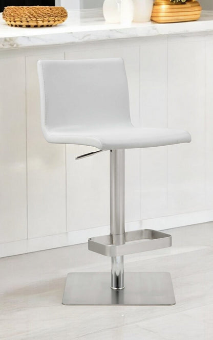 26 " White And Silver Stainless Steel Counter Height Bar Chair