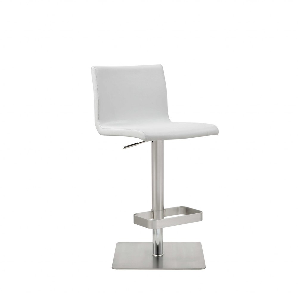 White And Silver Faux Leather And Steel Counter Height Bar Chair HomeRoots