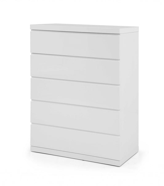 36 X 20 X 47 Gloss White Stainless Steel 5 Drawer Chest - FurniFindUSA