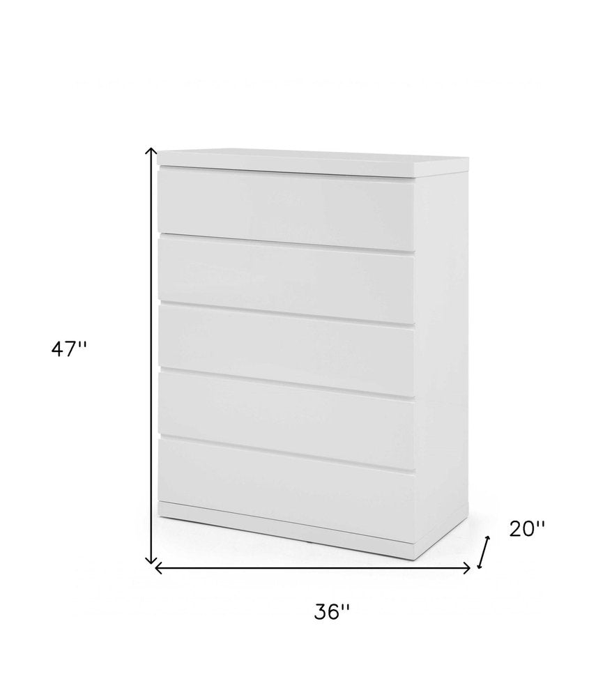 36" White Wood Five Drawer Dresser HomeRoots