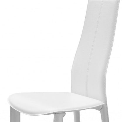 Set of Four White Upholstered Faux Leather Dining Side Chairs - FurniFindUSA