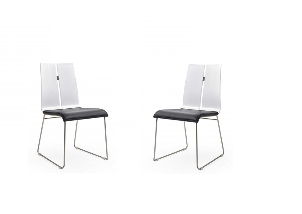 Set of Two Black and Silver Upholstered Faux Leather Dining Side Chairs — view 8