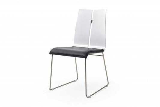 Set of Two Black and Silver Upholstered Faux Leather Dining Side Chairs HomeRoots
