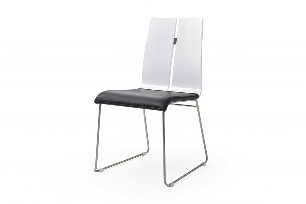 Set of Two Black and Silver Upholstered Faux Leather Dining Side Chairs HomeRoots