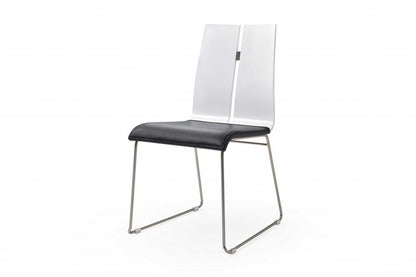 Set of Two Black and Silver Upholstered Faux Leather Dining Side Chairs HomeRoots