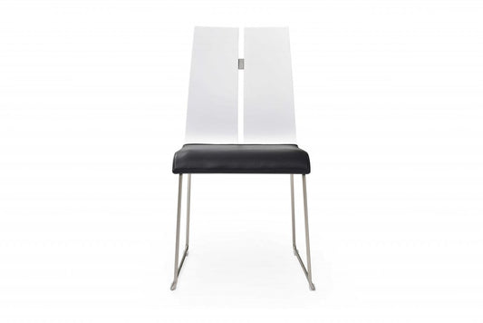 Set of Two Black and Silver Upholstered Faux Leather Dining Side Chairs HomeRoots