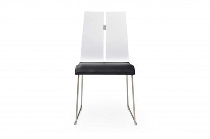 Set of Two Black and Silver Upholstered Faux Leather Dining Side Chairs HomeRoots