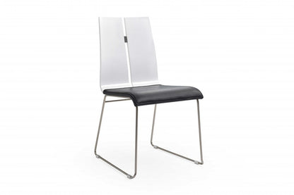 Set of Two Black and Silver Upholstered Faux Leather Dining Side Chairs HomeRoots