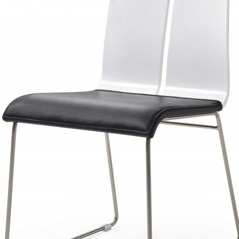 Set of Two Black and Silver Upholstered Faux Leather Dining Side Chairs HomeRoots