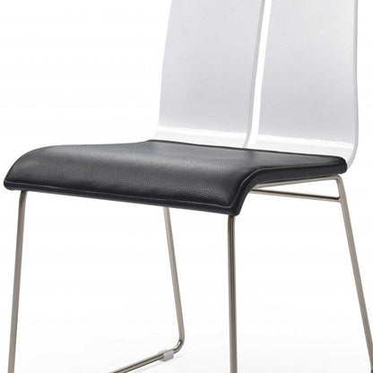 Set of Two Black and Silver Upholstered Faux Leather Dining Side Chairs HomeRoots